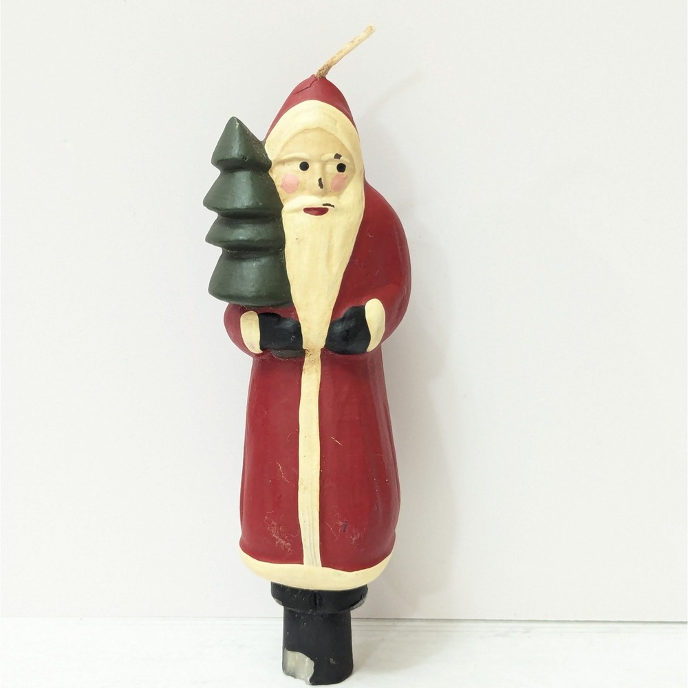 Vintage Primitive Santa Claus Wax Candle Figurine 6.5" Rustic Christmas Decor